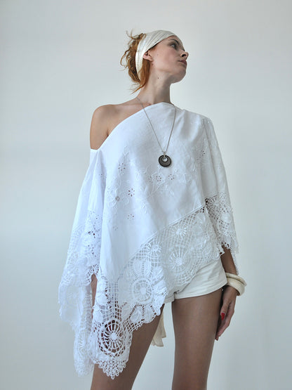Lustre embroidered linen top