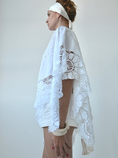 Lustre embroidered linen top