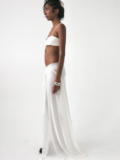 Omi sheer lace trim maxi tie skirt