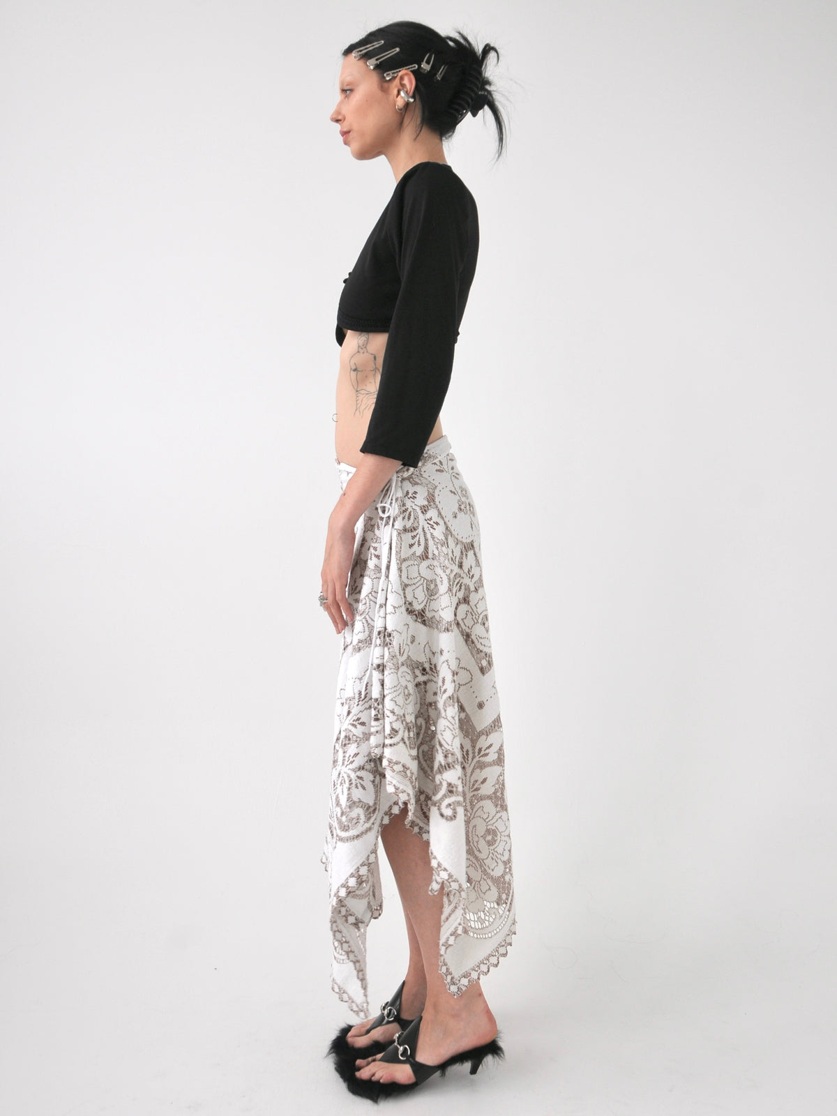 Demi II draped vintage lace tie skirt