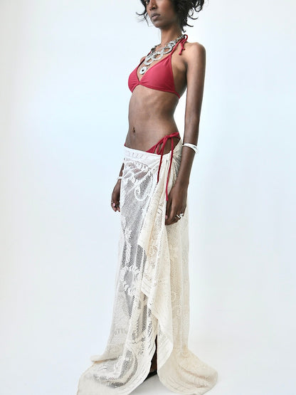 Aragon lace tie maxi skirt