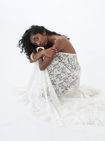 Cascade vintage lace maxi dress