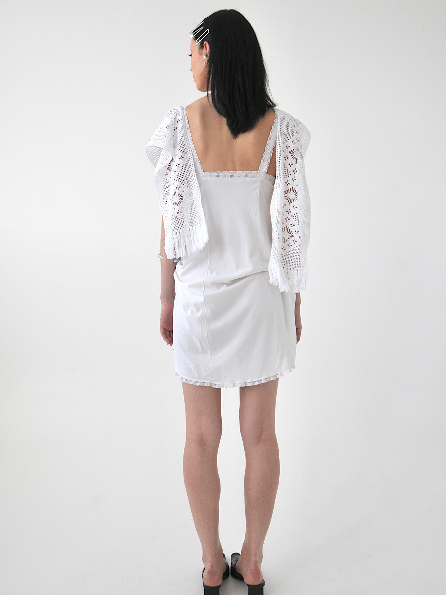 Evermore draped vintage lingerie and crochet mini dress