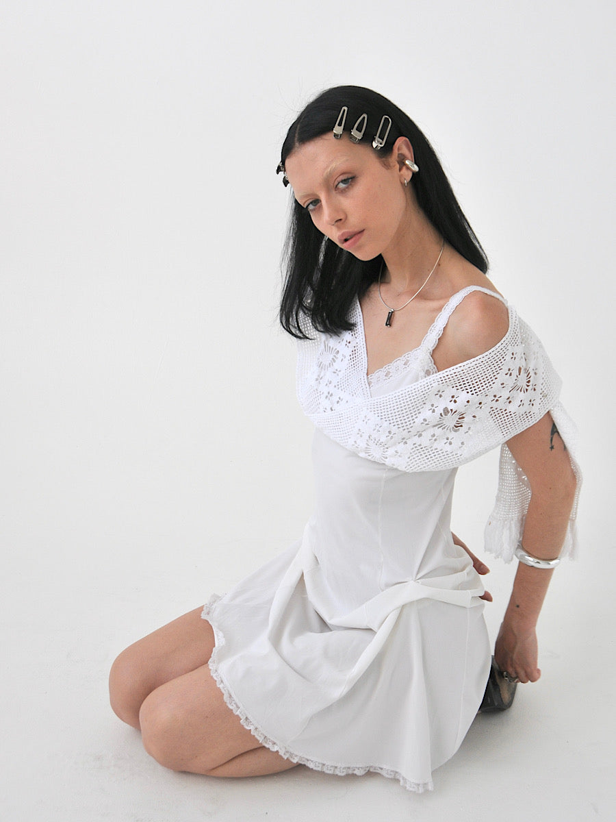 Evermore draped vintage lingerie and crochet mini dress