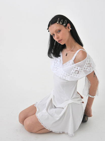 Evermore draped vintage lingerie and crochet mini dress