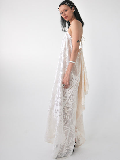 Veronica vintage filet lace one-shoulder maxi dress