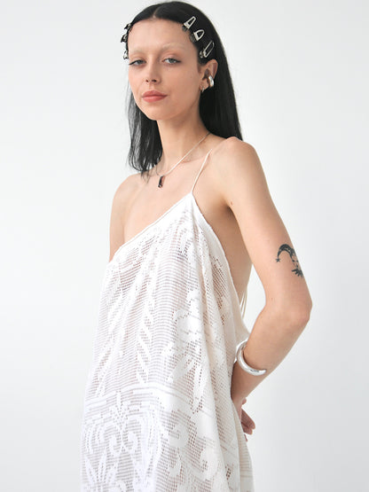 Veronica vintage filet lace one-shoulder maxi dress