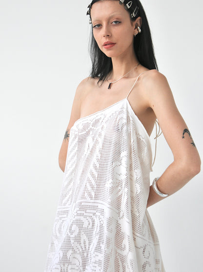 Veronica vintage filet lace one-shoulder maxi dress