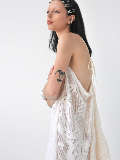 Veronica vintage filet lace one-shoulder maxi dress