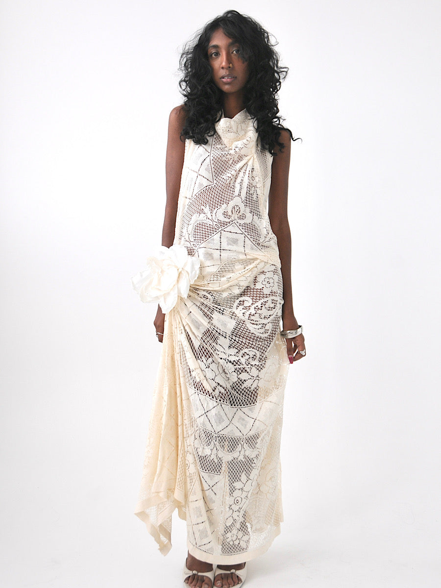 Lily halter vintage lace maxi dress