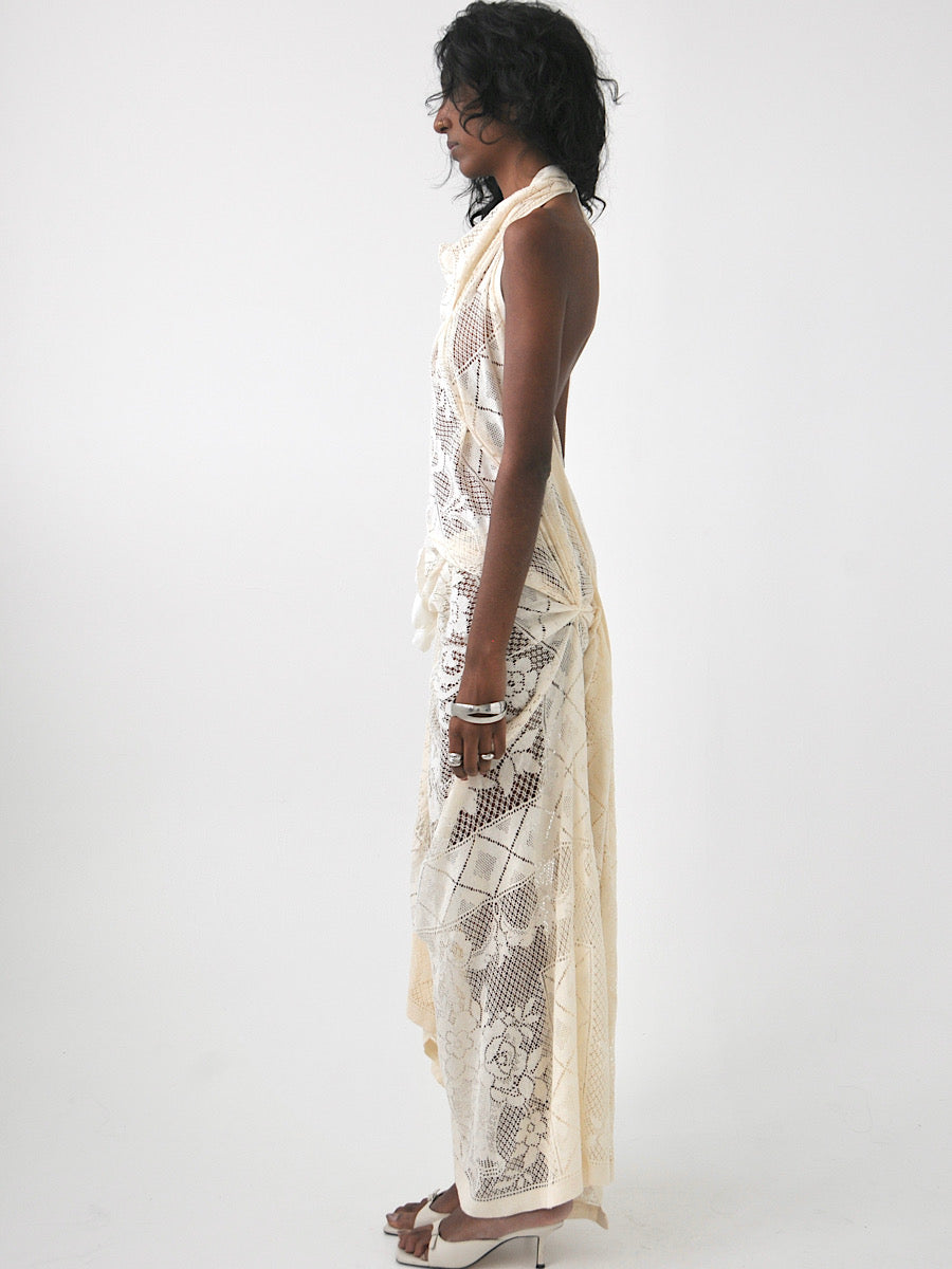 Lily halter vintage lace maxi dress