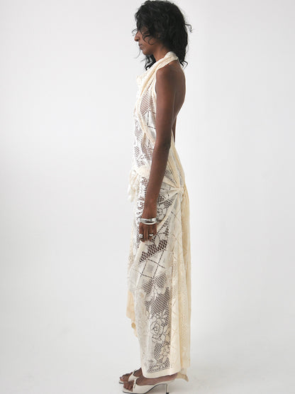 Lily halter vintage lace maxi dress