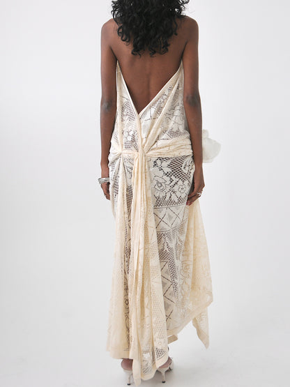 Lily halter vintage lace maxi dress