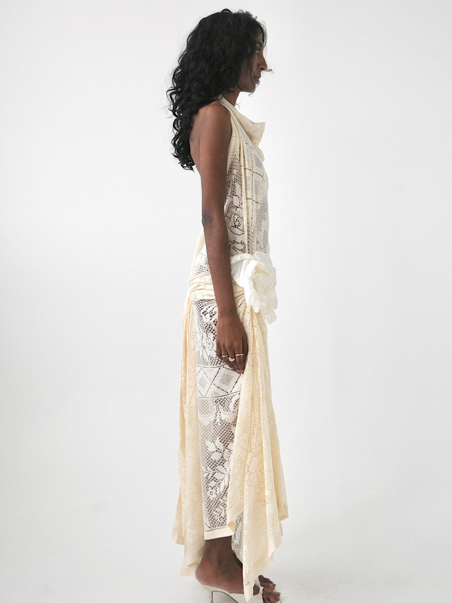 Lily halter vintage lace maxi dress