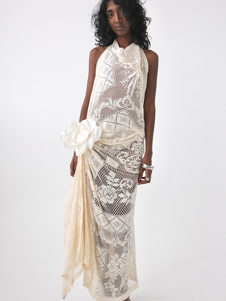 Lily halter vintage lace maxi dress