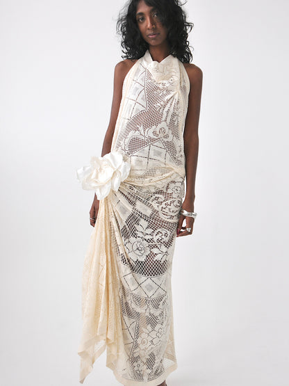 Lily halter vintage lace maxi dress