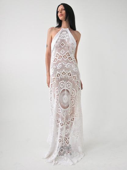 Always vintage crochet lace halter maxi dress