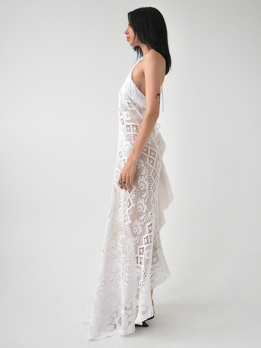 Always vintage crochet lace halter maxi dress