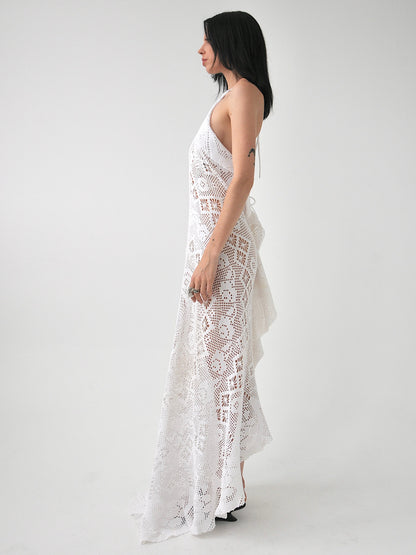 Always vintage crochet lace halter maxi dress