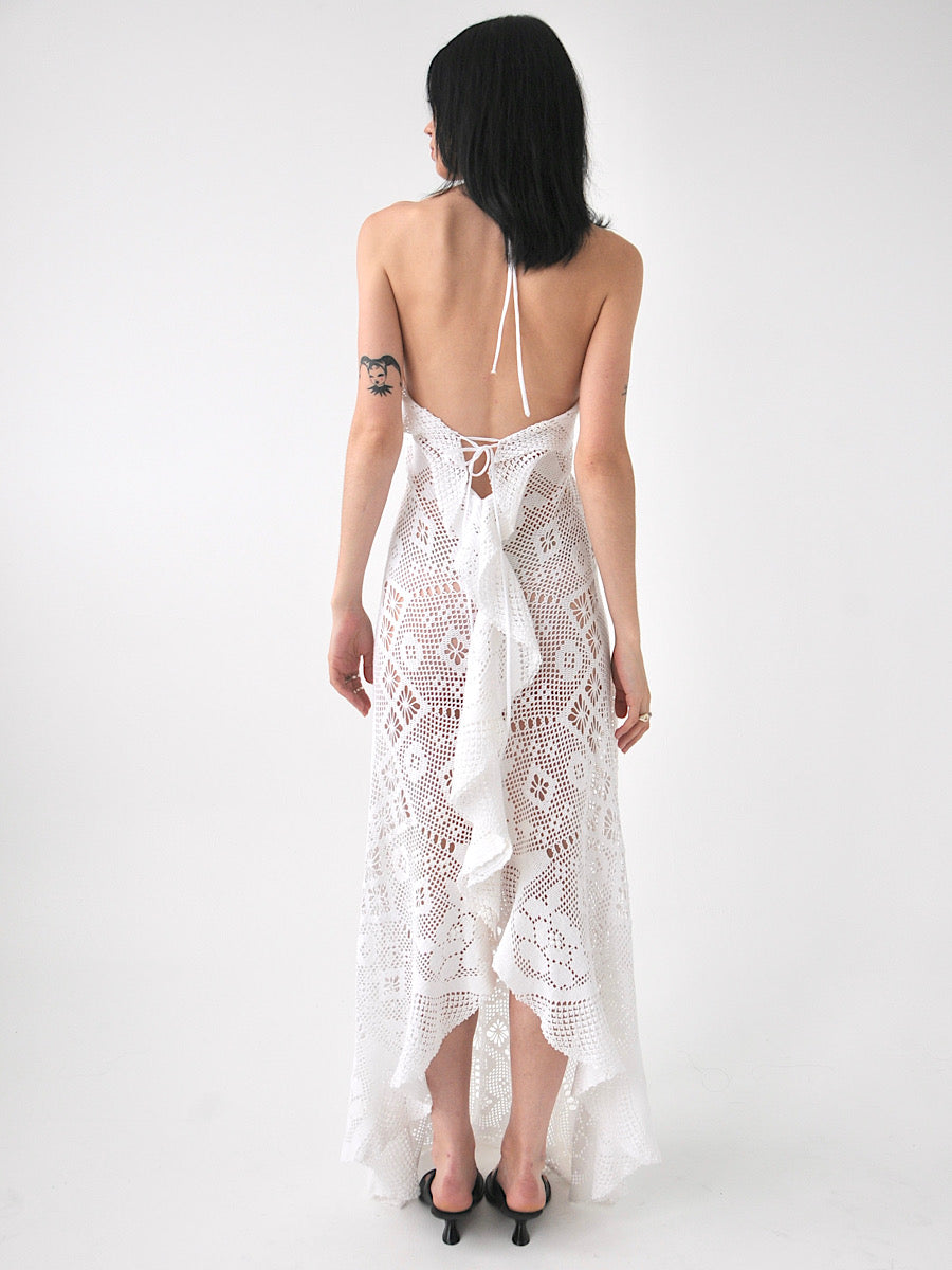 Always vintage crochet lace halter maxi dress