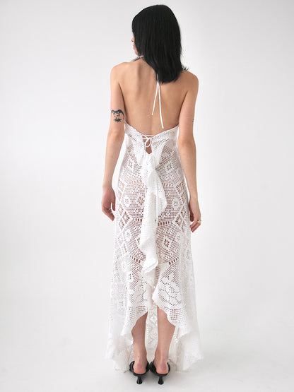 Always vintage crochet lace halter maxi dress