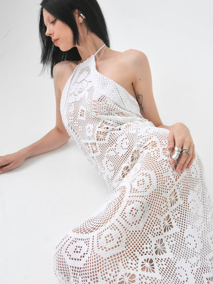 Always vintage crochet lace halter maxi dress