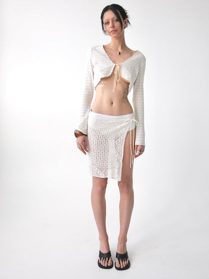 Dianne tie mini vintage crochet lace skirt