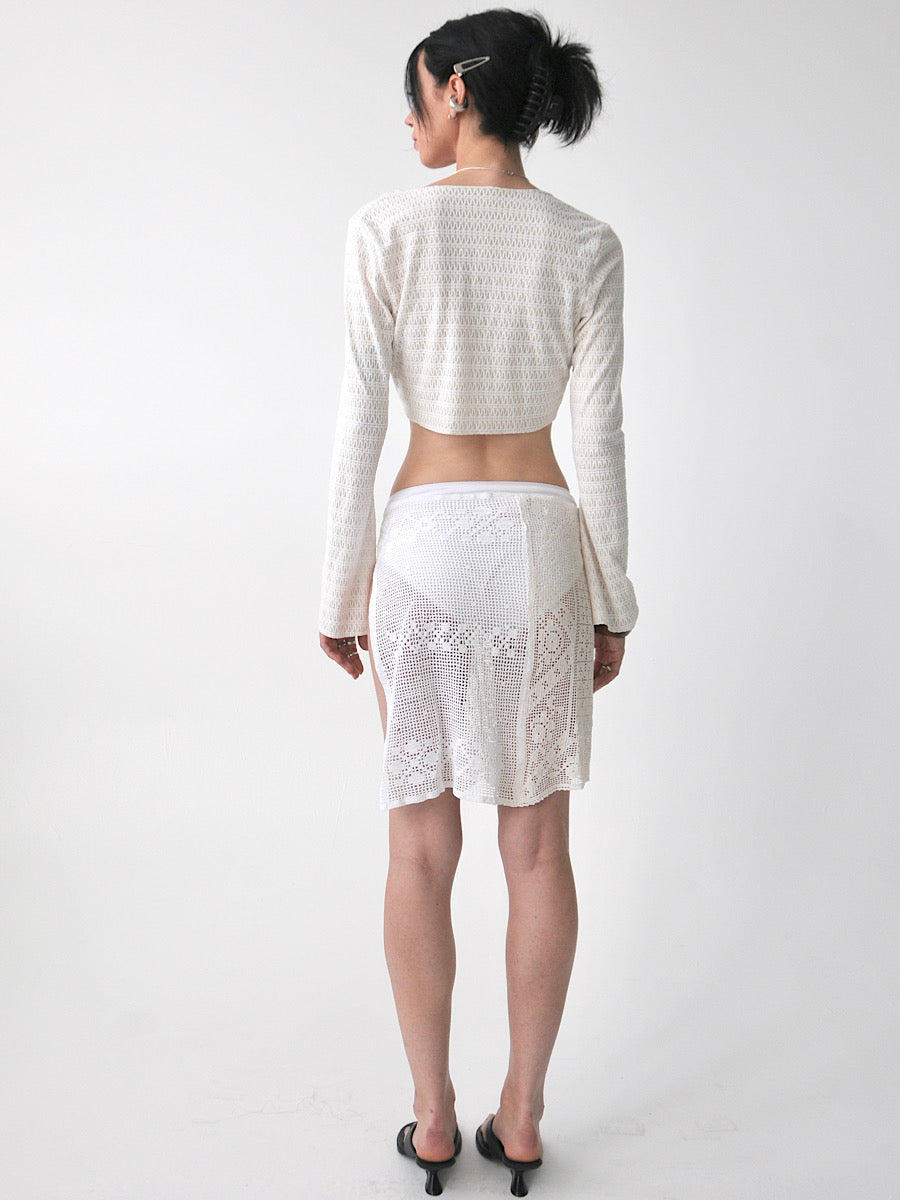 Dianne tie mini vintage crochet lace skirt