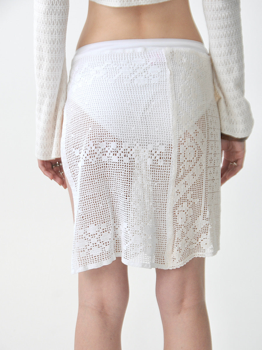 Dianne tie mini vintage crochet lace skirt