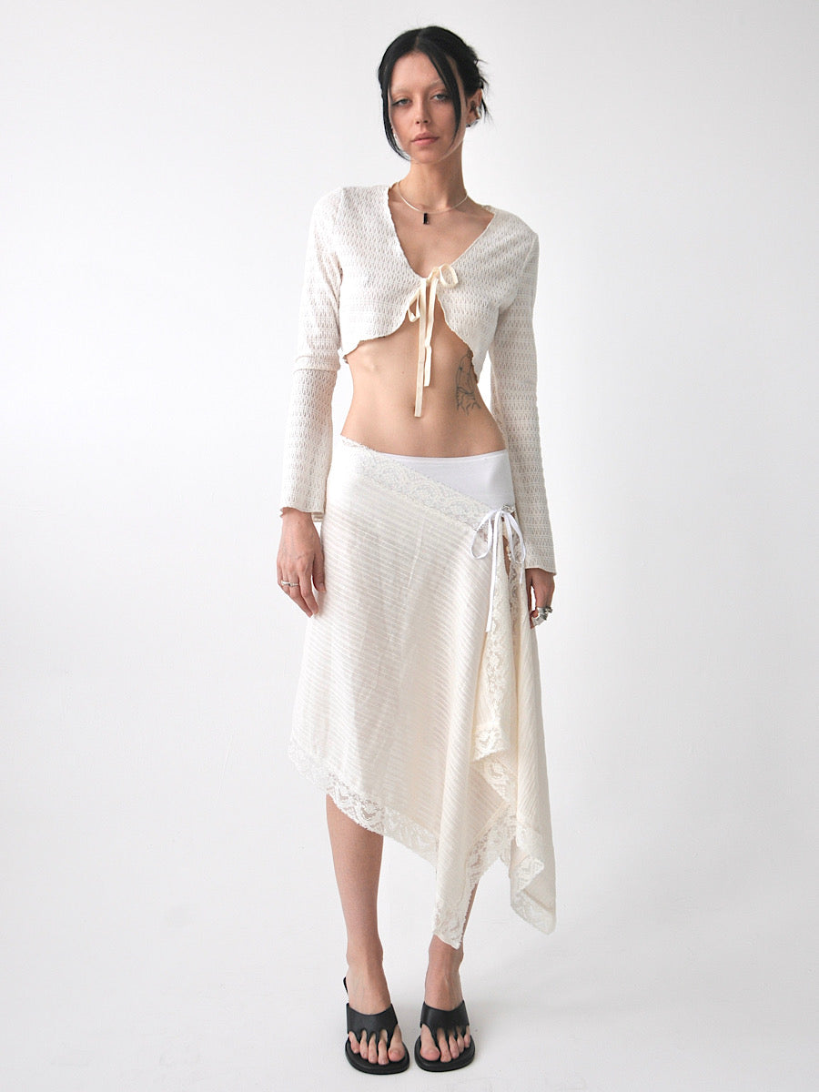 Twilight draped cotton and vintage lace tie skirt