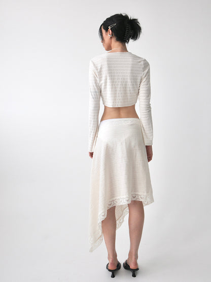 Twilight draped cotton and vintage lace tie skirt