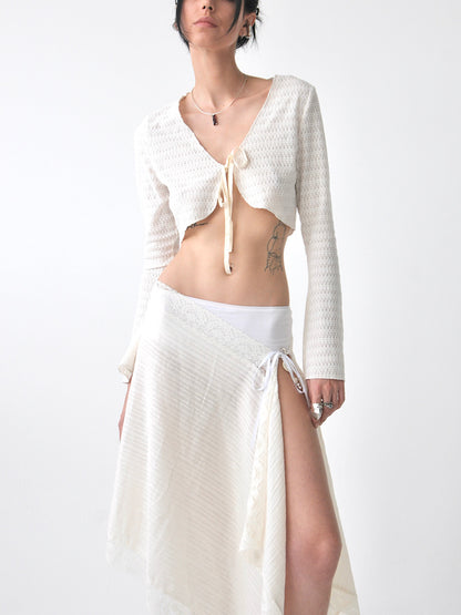 Twilight draped cotton and vintage lace tie skirt