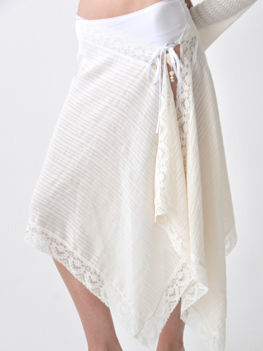 Twilight draped cotton and vintage lace tie skirt