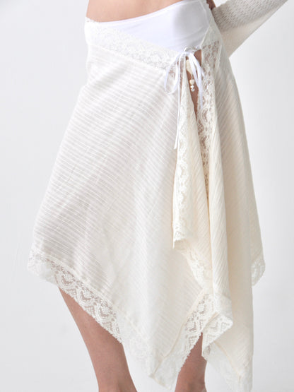 Twilight draped cotton and vintage lace tie skirt