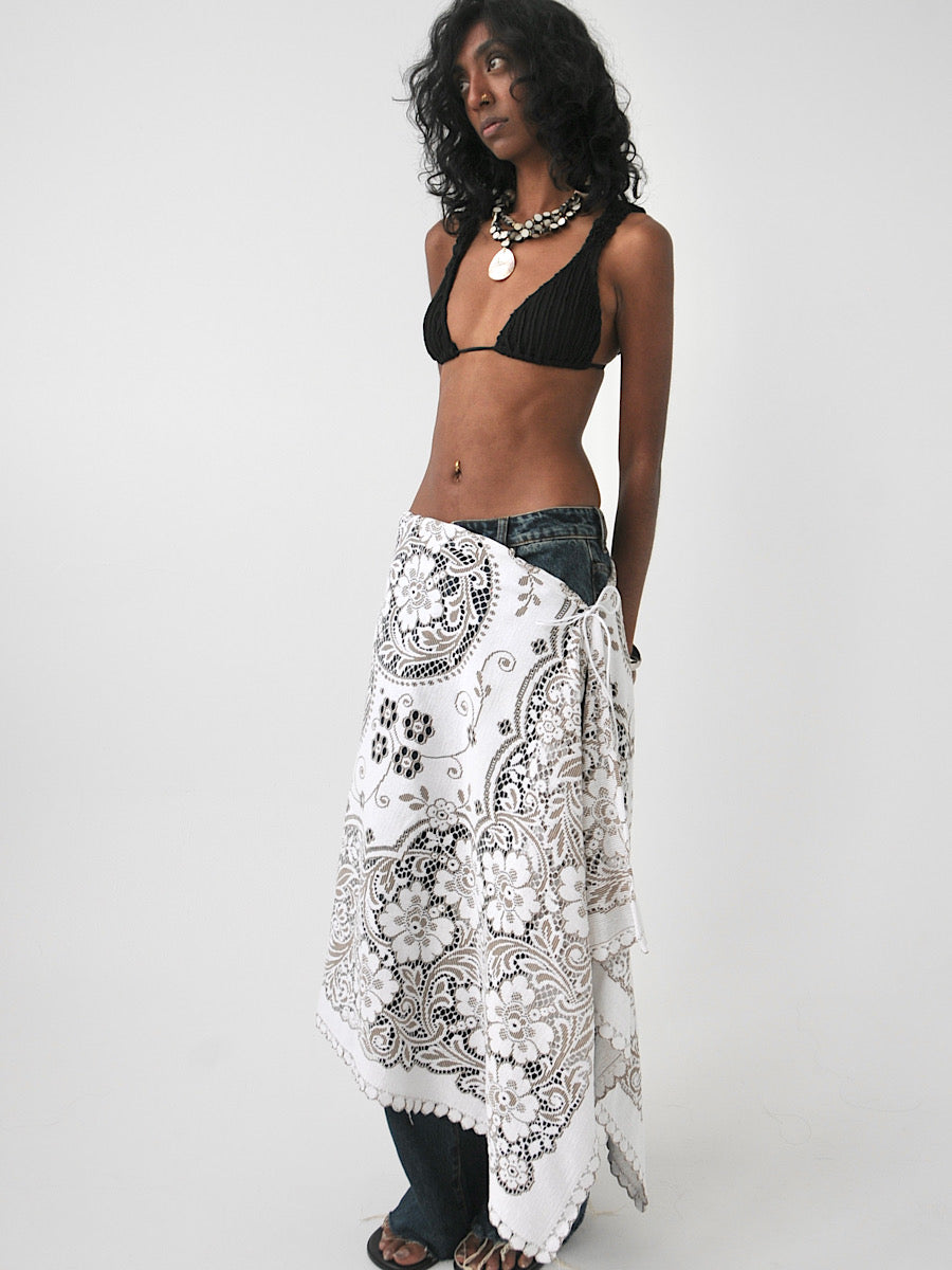 Demi draped vintage lace tie skirt