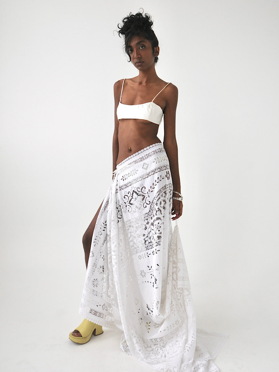 Sicily vintage lace maxi draped tie skirt