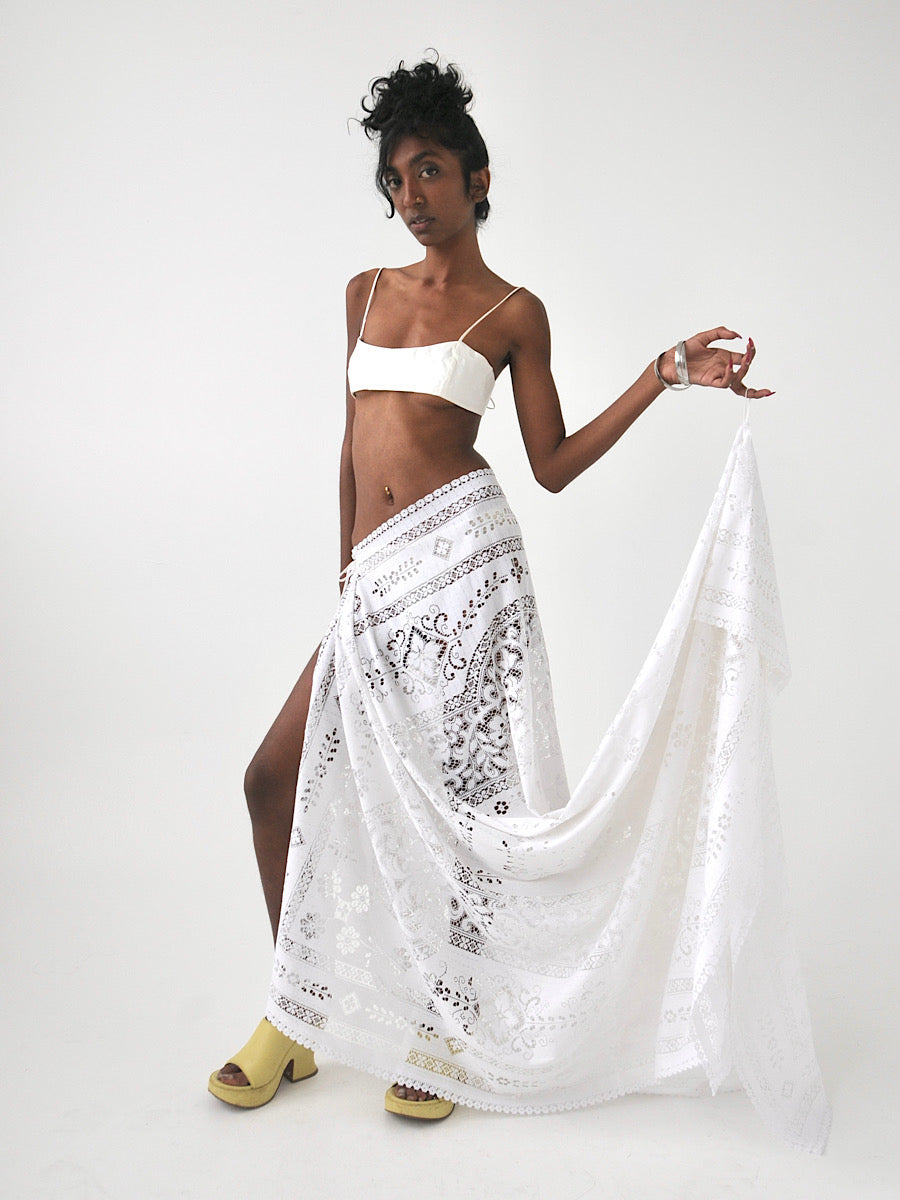 Sicily vintage lace maxi draped tie skirt