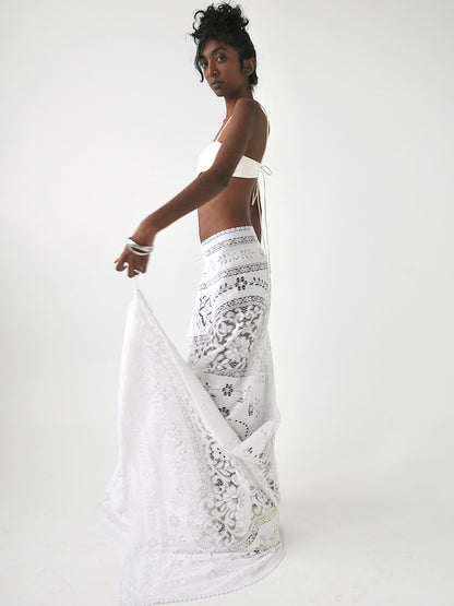 Sicily vintage lace maxi draped tie skirt