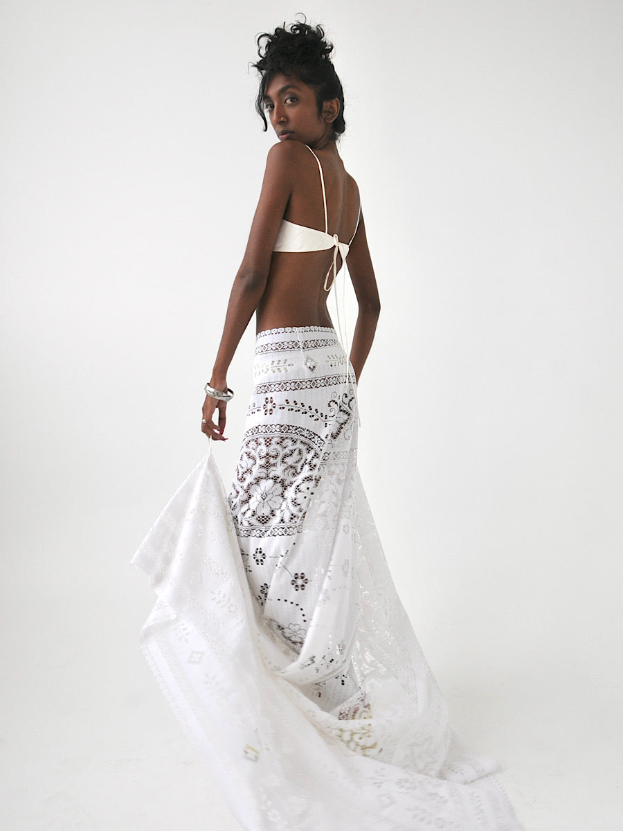 Sicily vintage lace maxi draped tie skirt