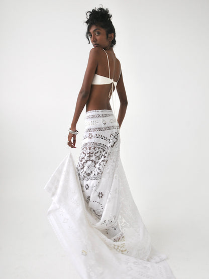 Sicily vintage lace maxi draped tie skirt