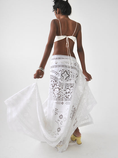 Sicily vintage lace maxi draped tie skirt
