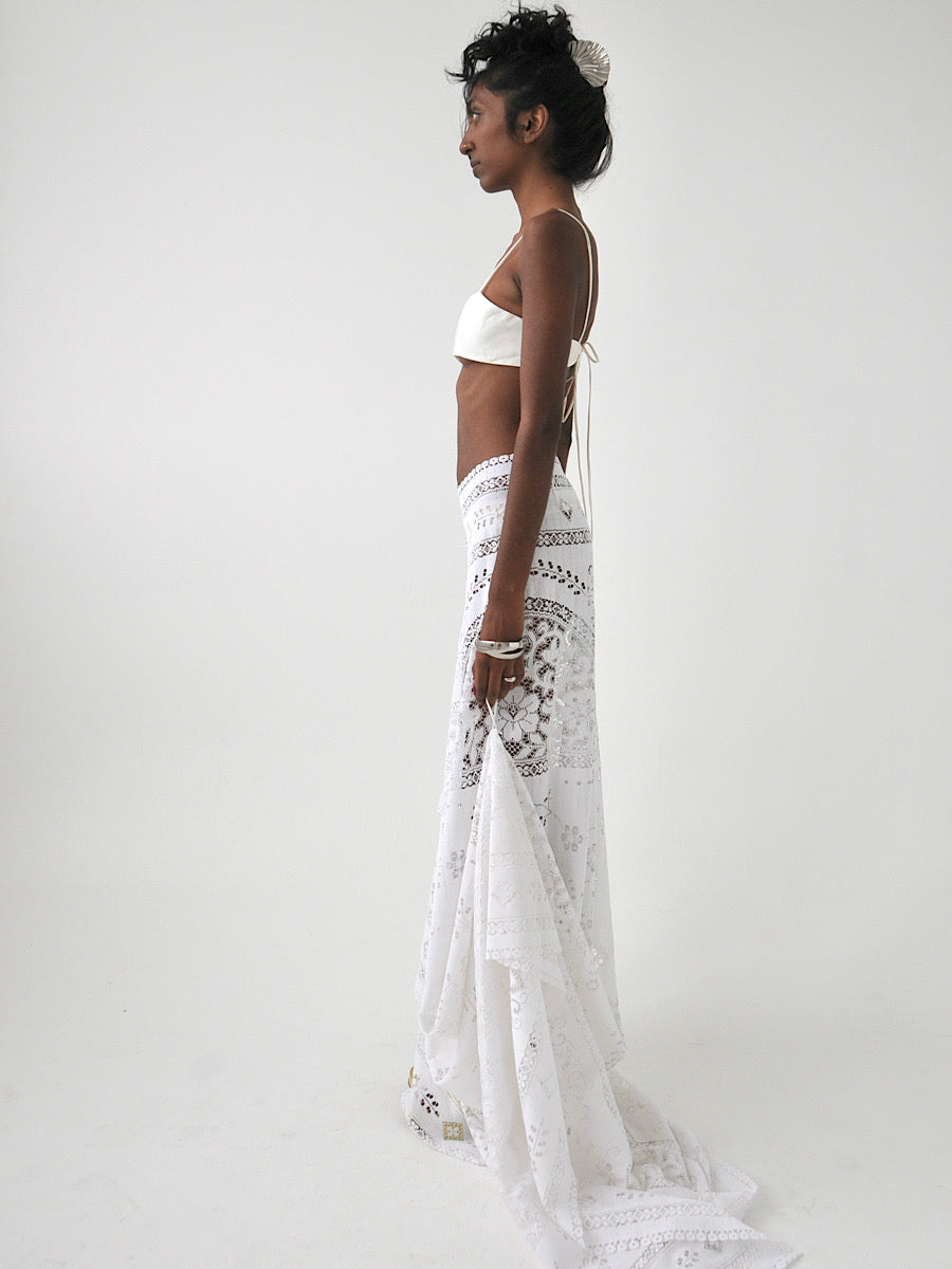 Sicily vintage lace maxi draped tie skirt