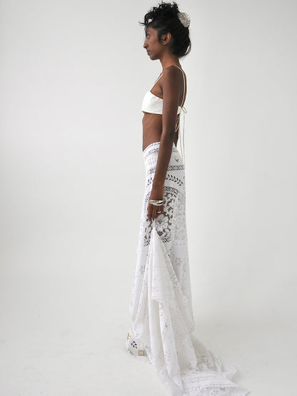 Sicily vintage lace maxi draped tie skirt
