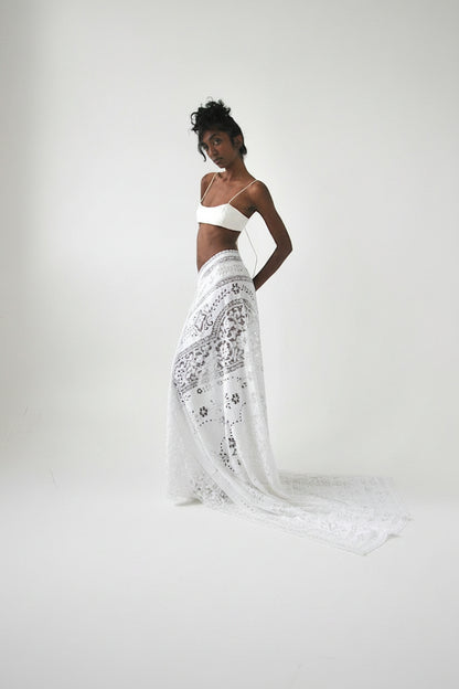 Sicily vintage lace maxi draped tie skirt