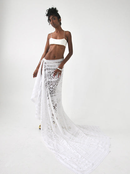 Sicily vintage lace maxi draped tie skirt