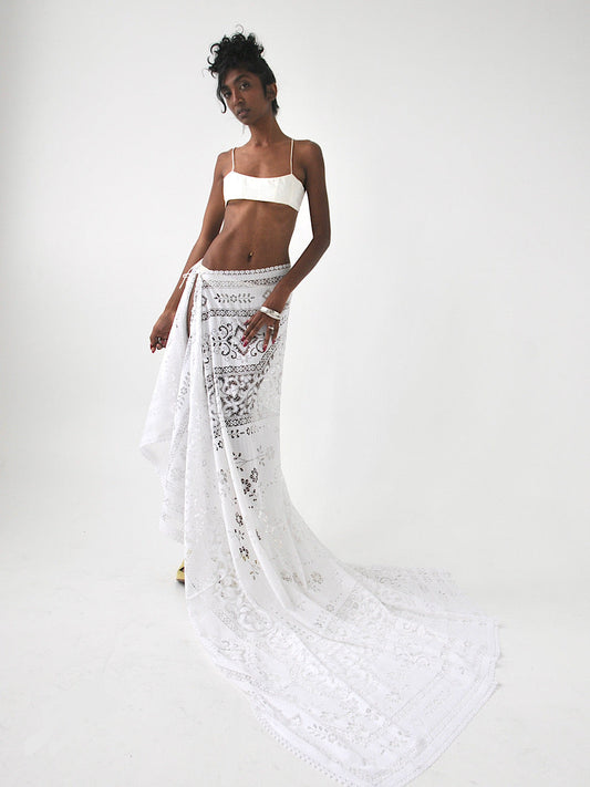 Sicily vintage lace maxi draped tie skirt