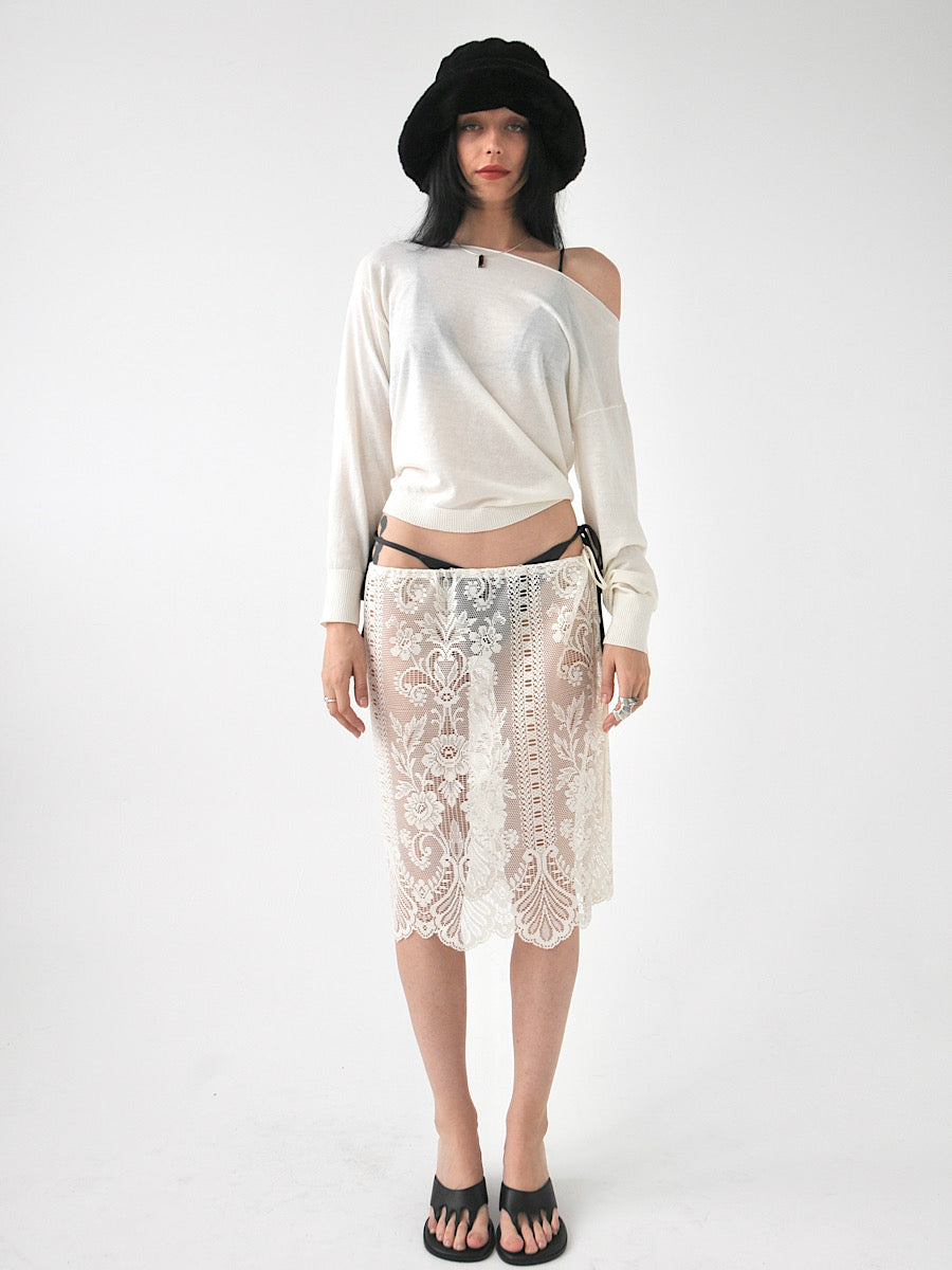 Peony vintage lace knee length midi skirt