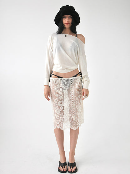 Peony vintage lace knee length midi skirt