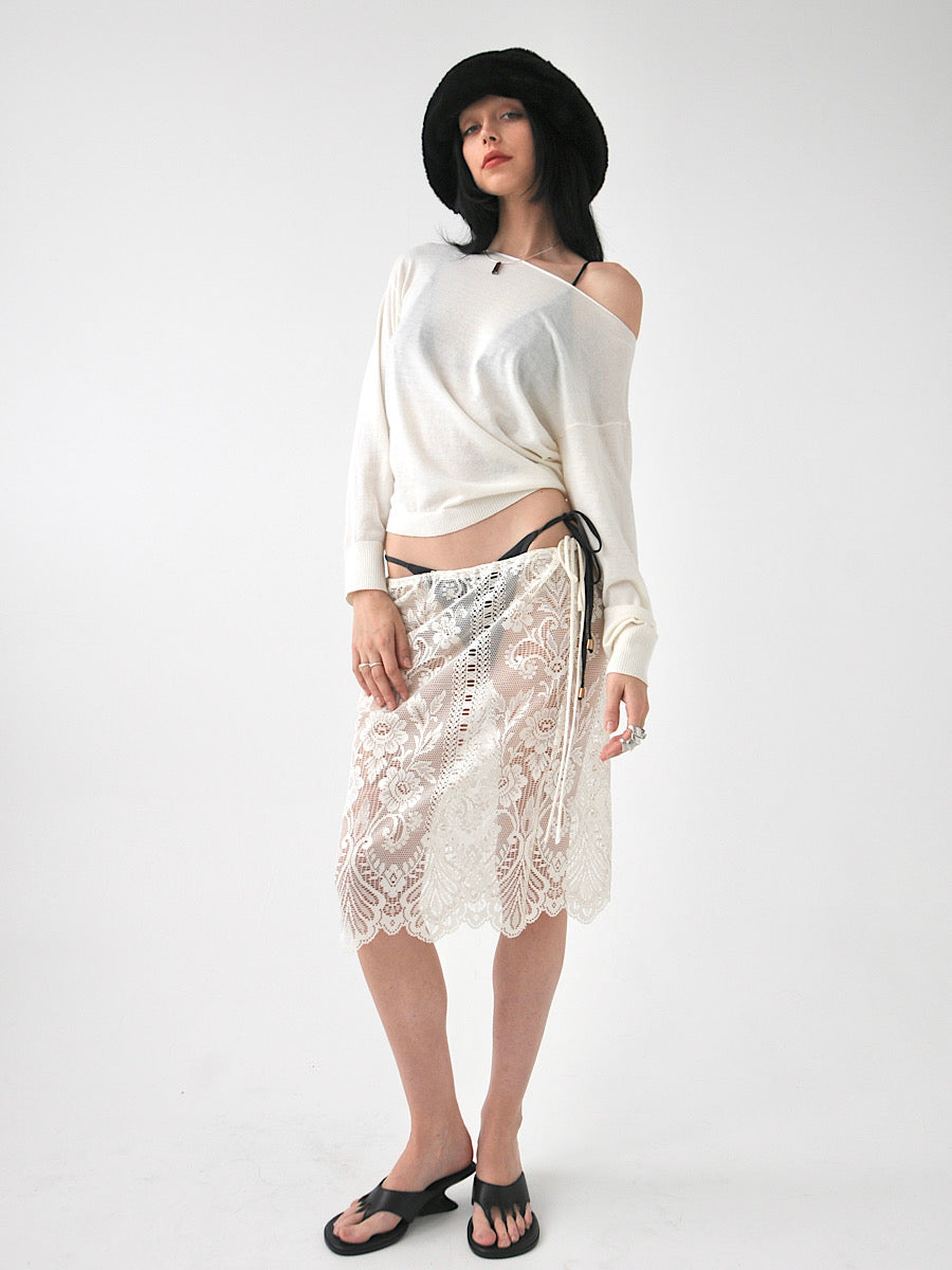Peony vintage lace knee length midi skirt