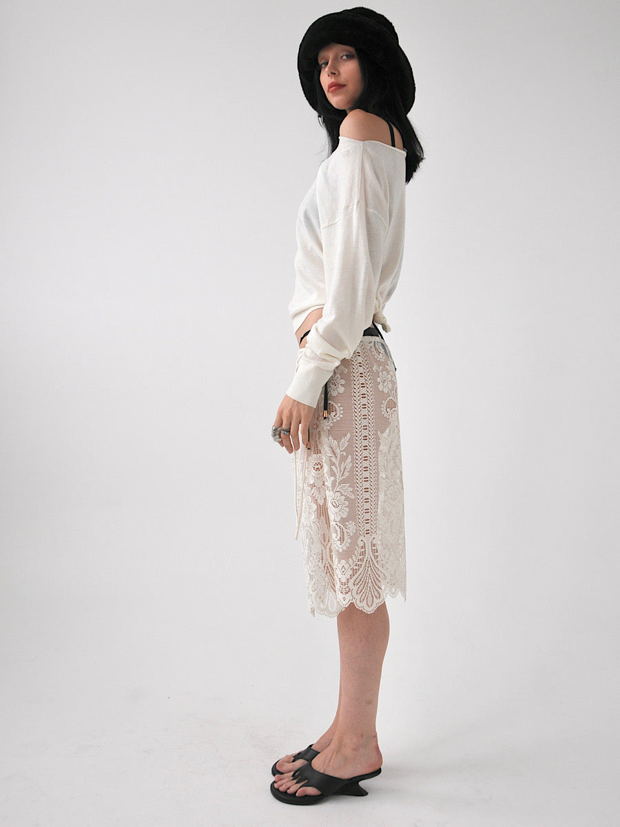 Peony vintage lace knee length midi skirt